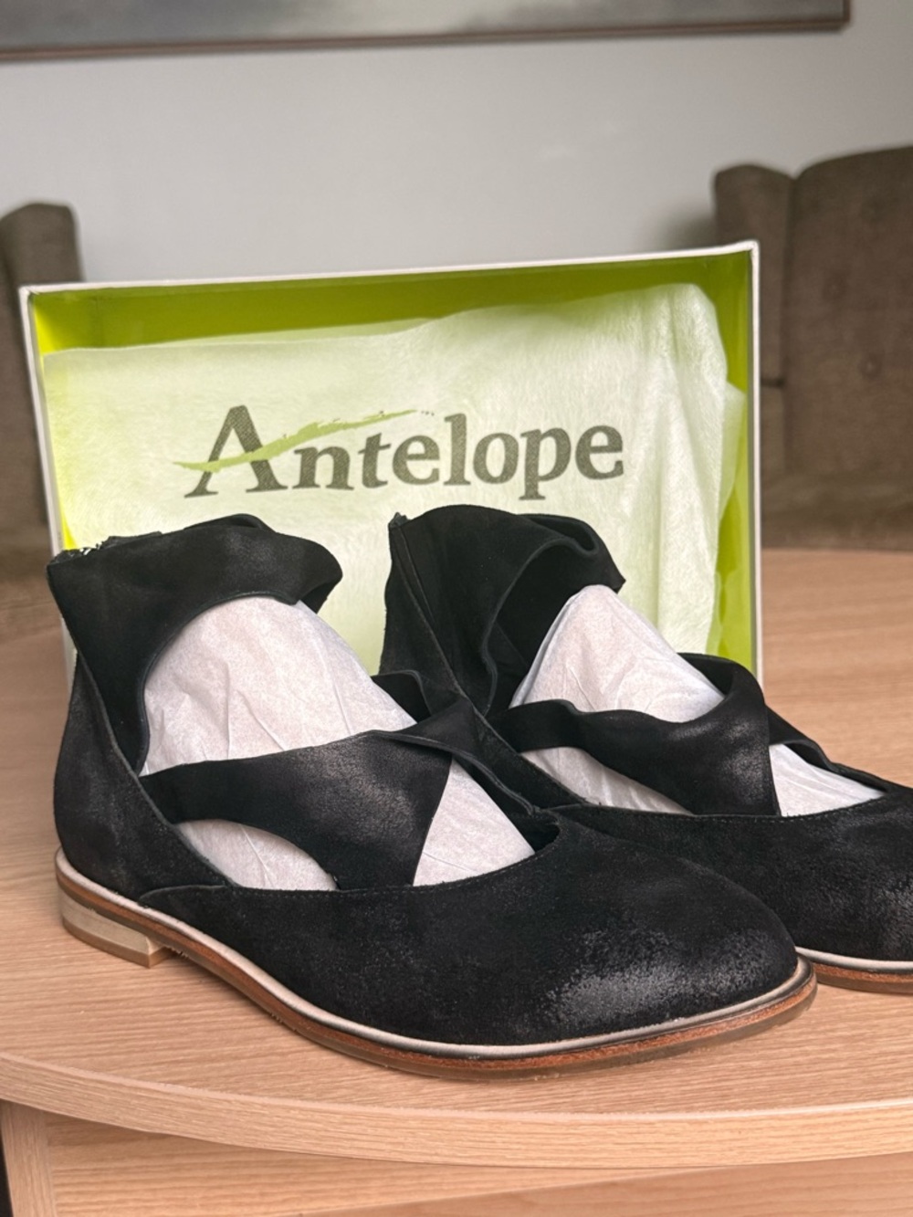 Antelope Lalana K11 Black Suede Cutout Flats/Booties – Size 40 – NIB